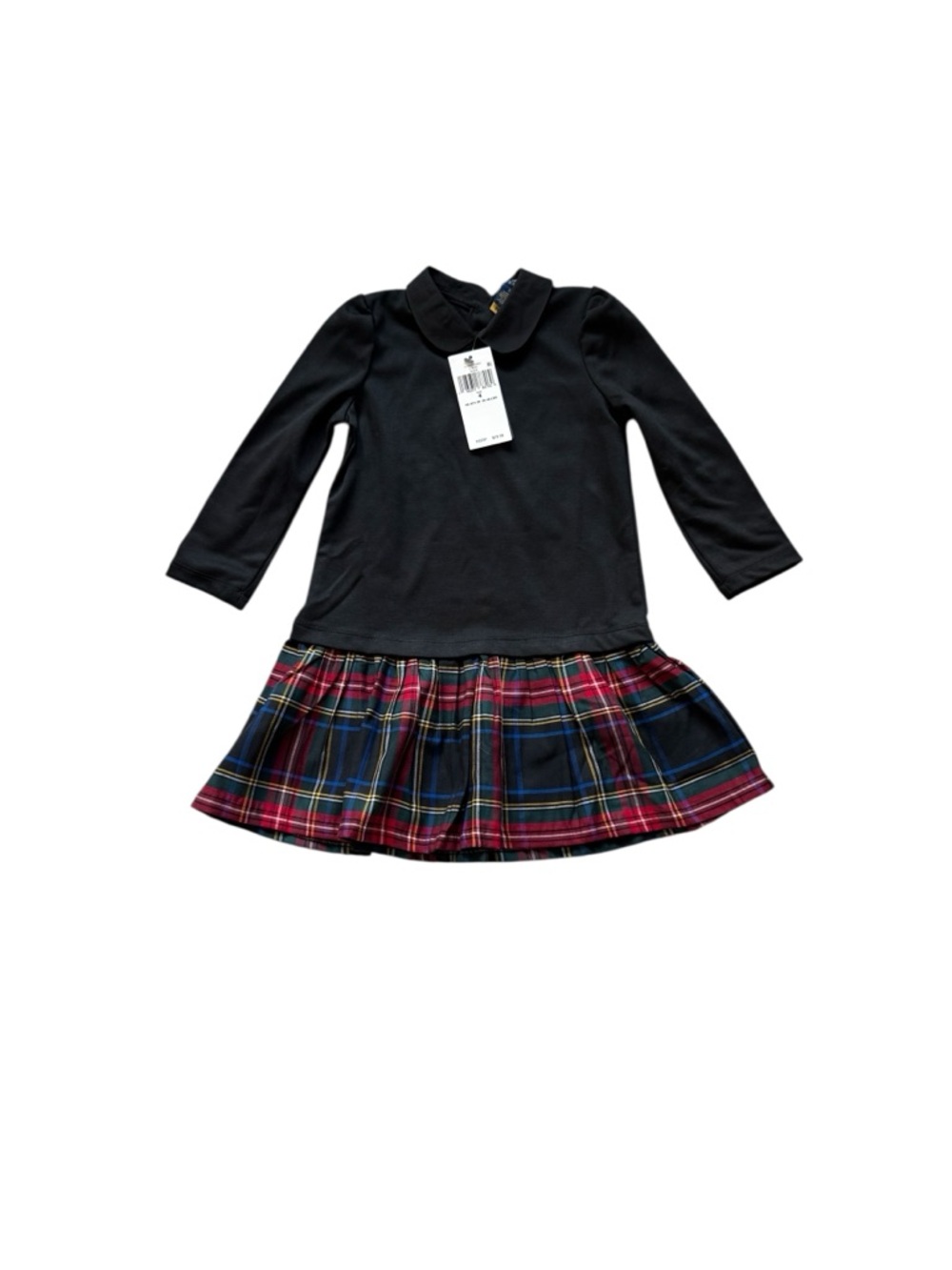 Polo by Ralph Lauren Black Top with Red and Navy Plaid Skirt Girls Dress